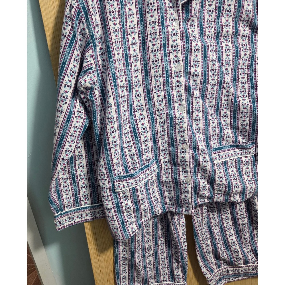 Lanz of Salzburg 2-piece Flannel Pajama Set Medium Floral Stripe Blue Purple - Picture 3 of 6